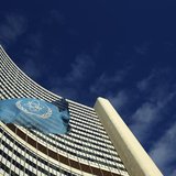 The flag of the International Atomic Energy Agency (IAEA) flies in front of its headquarters during a board of governors meeting in Vienna N The flag of the International Atomic Energy Agency (IAEA) flies in front of its headquarters during a board of governors meeting in Vienna N