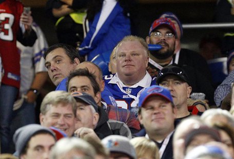 Toronto city mayor Rob Ford in attendance at the game between the Buffalo Bills and the Atlanta Falcons during the first half at the Rogers Toronto city mayor Rob Ford in attendance at the game between the Buffalo Bills and the Atlanta Falcons during the first half at the Rogers