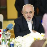 Iran's Foreign Minister Mohammad Javad Zarif speaks with Kuwait's Minister of Foreign Affairs Sheikh Sabah al Khalid al Sabah during a worki Iran's Foreign Minister Mohammad Javad Zarif speaks with Kuwait's Minister of Foreign Affairs Sheikh Sabah al Khalid al Sabah during a worki