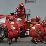 Ferrari Formula One driver Fernando Alonso of Spain is attended to by his crew during a pit stop during the Brazilian F1 Grand Prix at the I Ferrari Formula One driver Fernando Alonso of Spain is attended to by his crew during a pit stop during the Brazilian F1 Grand Prix at the I