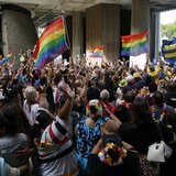 Supporters of same-sex marriage celebrate after the Hawaii State Senate approved a bill allowing same-sex marriage to be legal in the state Supporters of same-sex marriage celebrate after the Hawaii State Senate approved a bill allowing same-sex marriage to be legal in the state