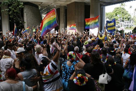 Supporters of same-sex marriage celebrate after the Hawaii State Senate approved a bill allowing same-sex marriage to be legal in the state Supporters of same-sex marriage celebrate after the Hawaii State Senate approved a bill allowing same-sex marriage to be legal in the state