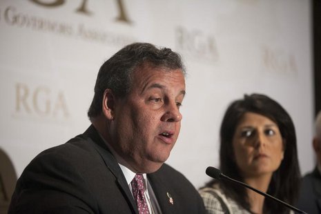 Governor Chris Christie (R-NJ) answers a question during a news briefing at the 2013 Republican Governors Association conference in Scottsda Governor Chris Christie (R-NJ) answers a question during a news briefing at the 2013 Republican Governors Association conference in Scottsda