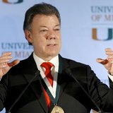 Colombia's President Juan Manuel Santos gestures as he addressed a gathering at the University of Miami in Coral Gables, Florida, December 2 Colombia's President Juan Manuel Santos gestures as he addressed a gathering at the University of Miami in Coral Gables, Florida, December 2