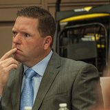Former Fullerton police officer Jay Cicinelli, 42, listens to the opening statements of John Barnett, the defense attorney for former Fuller Former Fullerton police officer Jay Cicinelli, 42, listens to the opening statements of John Barnett, the defense attorney for former Fuller