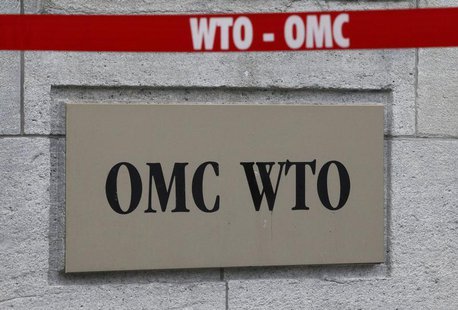 The World Trade Organization WTO sign is seen at the entrance of the WTO headquarters in Geneva April 9, 2013. REUTERS/Ruben Sprich The World Trade Organization WTO sign is seen at the entrance of the WTO headquarters in Geneva April 9, 2013. REUTERS/Ruben Sprich