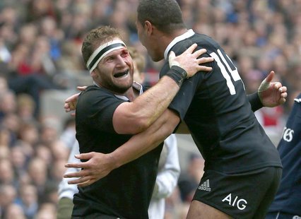 New Zealand's Kieran Read (L) celebrates with team mate Charles Piutau after scoring a try during their international rugby union match agai New Zealand's Kieran Read (L) celebrates with team mate Charles Piutau after scoring a try during their international rugby union match agai