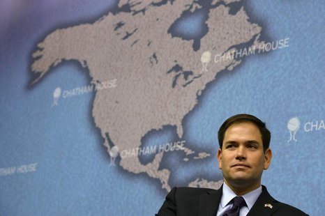 U.S. Republican Senator Marco Rubio prepares to answer questions after delivering his keynote speech entitled 'American Leadership and the f U.S. Republican Senator Marco Rubio prepares to answer questions after delivering his keynote speech entitled 'American Leadership and the f