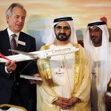 Boeing Chairman James McNerney (L) shows United Arab Emirates' Prime Minister and Ruler of Dubai Sheikh Mohammed bin Rashid al-Maktoum (2nd Boeing Chairman James McNerney (L) shows United Arab Emirates' Prime Minister and Ruler of Dubai Sheikh Mohammed bin Rashid al-Maktoum (2nd