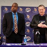 Minnesota Vikings owner Red McCombs (R) answers questions at a news conference announcing Arizona businessman Reggie Fowler's (L) intention Minnesota Vikings owner Red McCombs (R) answers questions at a news conference announcing Arizona businessman Reggie Fowler's (L) intention