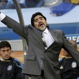 Argentina's coach Diego Maradona gestures during their 2010 World Cup quarter-final soccer match against Germany at Green Point stadium in C Argentina's coach Diego Maradona gestures during their 2010 World Cup quarter-final soccer match against Germany at Green Point stadium in C