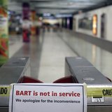 A sign is shown blocking the entrance to the Powell Street station of the Bay Area Rapid Transit (BART) in San Francisco, California October A sign is shown blocking the entrance to the Powell Street station of the Bay Area Rapid Transit (BART) in San Francisco, California October