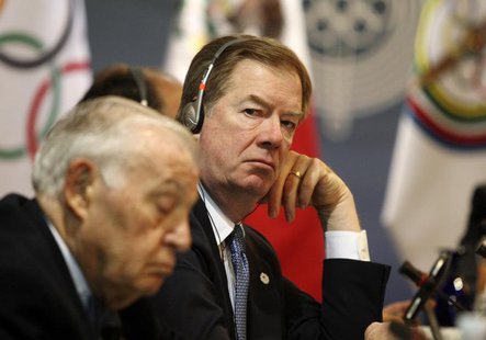 U.S. Olympic Committee chairman Larry Probst (R) looks on during a meeting with the Pan American Games organising committee in Guadalajara M U.S. Olympic Committee chairman Larry Probst (R) looks on during a meeting with the Pan American Games organising committee in Guadalajara M