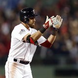 Oct 30, 2013; Boston, MA, USA; Boston Red Sox center fielder Jacoby Ellsbury (2) reacts after hitting a double against the St. Louis Cardina Oct 30, 2013; Boston, MA, USA; Boston Red Sox center fielder Jacoby Ellsbury (2) reacts after hitting a double against the St. Louis Cardina