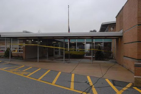 The entrance of Sandy Hook Elementary school is seen after an attack by gunman Adam Lanza in Newtown, Connecticut in this police evidence ph The entrance of Sandy Hook Elementary school is seen after an attack by gunman Adam Lanza in Newtown, Connecticut in this police evidence ph