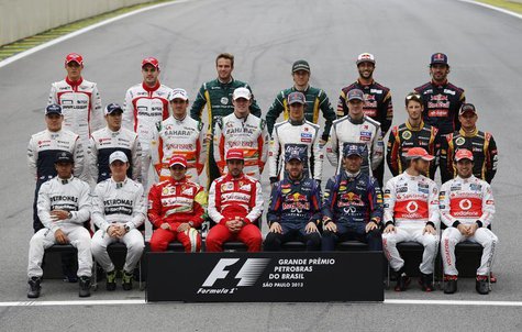 Formula One drivers pose for a group picture ahead of the Brazilian F1 Grand Prix at the Interlagos circuit in Sao Paulo November 24, 2013. Formula One drivers pose for a group picture ahead of the Brazilian F1 Grand Prix at the Interlagos circuit in Sao Paulo November 24, 2013.