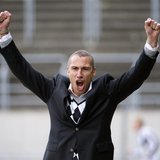 Henrik Larsson celebrates after his team Landskrona Bois scored against Degerfors in their Swedish second football league, Superettan, socce Henrik Larsson celebrates after his team Landskrona Bois scored against Degerfors in their Swedish second football league, Superettan, socce