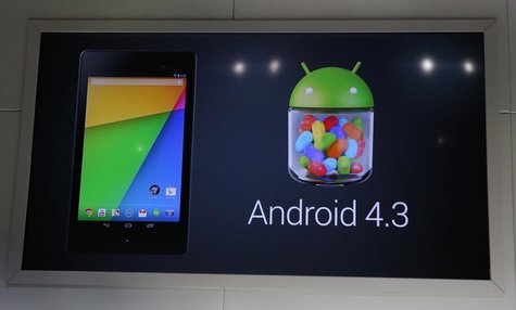 Google's Android 4.3 operating system, is announced to be installed in the new Nexus 7 tablet, during a Google event at Dogpatch Studio in S Google's Android 4.3 operating system, is announced to be installed in the new Nexus 7 tablet, during a Google event at Dogpatch Studio in S