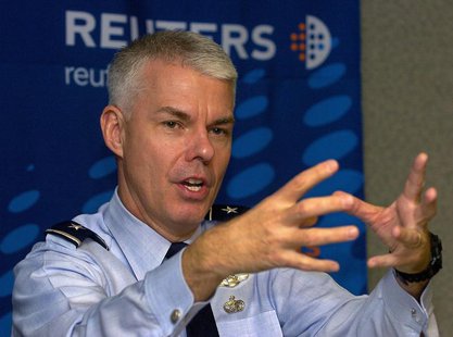 U.S. Air Force Major General Charles Davis, the Pentagon's project manager for the F-35 Joint Strike Fighter jet, briefs reporters on the mi U.S. Air Force Major General Charles Davis, the Pentagon's project manager for the F-35 Joint Strike Fighter jet, briefs reporters on the mi