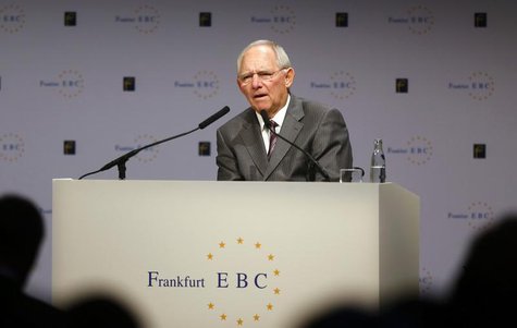 Germany's Finance Minister Wolfgang Schaeuble delivers his speech at the European Banking Congress at the old opera house in Frankfurt, Nove Germany's Finance Minister Wolfgang Schaeuble delivers his speech at the European Banking Congress at the old opera house in Frankfurt, Nove