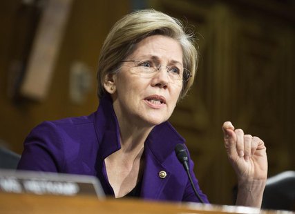 Senator Elizabeth Warren (D-MA) questions U.S. Federal Reserve Vice Chair Janet Yellen (not pictured) during a Senate Banking Committee conf Senator Elizabeth Warren (D-MA) questions U.S. Federal Reserve Vice Chair Janet Yellen (not pictured) during a Senate Banking Committee conf