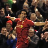 Liverpool's Luis Suarez celebrates scoring a goal against Norwich during their English Premier League soccer match at Anfield in Liverpool, Liverpool's Luis Suarez celebrates scoring a goal against Norwich during their English Premier League soccer match at Anfield in Liverpool,