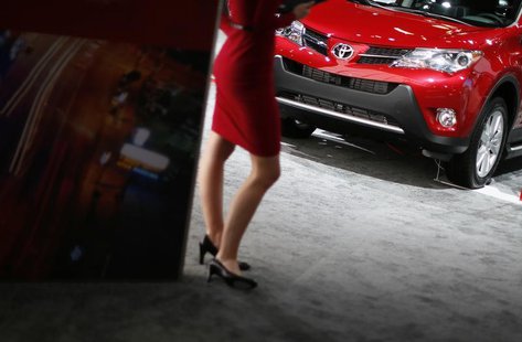 A model rocks her stilettos at the Toyota booth at the 2013 Los Angeles Auto Show in Los Angeles, California, November 21, 2013. REUTERS/Luc A model rocks her stilettos at the Toyota booth at the 2013 Los Angeles Auto Show in Los Angeles, California, November 21, 2013. REUTERS/Luc