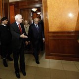Libyan Prime Minister Ali Zeidan (R) and U.S. Senator John McCain (C) leave a meeting at the headquarters of the Prime Minister's Office in Libyan Prime Minister Ali Zeidan (R) and U.S. Senator John McCain (C) leave a meeting at the headquarters of the Prime Minister's Office in
