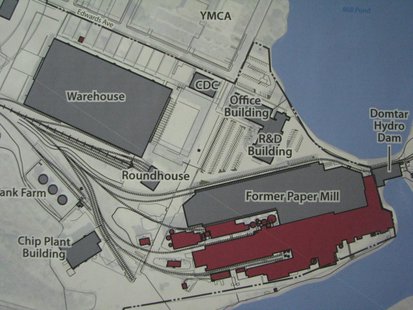 Central Wisconsin Applied Research and Business Park, known as the former Port Edwards paper mill site. The red portion of the former paper mill building will be demolished in 2014. Central Wisconsin Applied Research and Business Park, known as the former Port Edwards paper mill site. The red portion of the former paper mill building will be demolished in 2014.