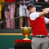 U.S. golfer Zach Johnson tees off during the Singles matches for the 2013 Presidents Cup golf tournament at Muirfield Village Golf Club in D U.S. golfer Zach Johnson tees off during the Singles matches for the 2013 Presidents Cup golf tournament at Muirfield Village Golf Club in D