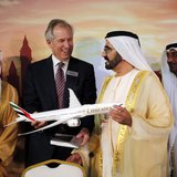 Boeing Chairman James McNerney (2nd L) shows United Arab Emirates' Prime Minister and Ruler of Dubai Sheikh Mohammed bin Rashid al-Maktoum ( Boeing Chairman James McNerney (2nd L) shows United Arab Emirates' Prime Minister and Ruler of Dubai Sheikh Mohammed bin Rashid al-Maktoum (