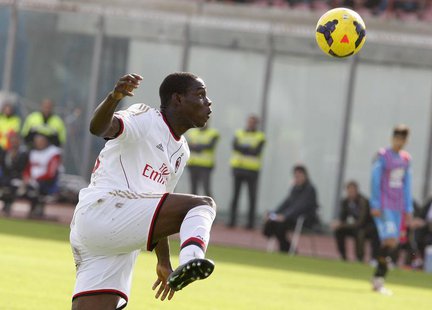 AC Milan's Mario Balotelli controls the ball during the Italian Serie A soccer match against Catania at Massimino stadium in Catania Decembe AC Milan's Mario Balotelli controls the ball during the Italian Serie A soccer match against Catania at Massimino stadium in Catania Decembe