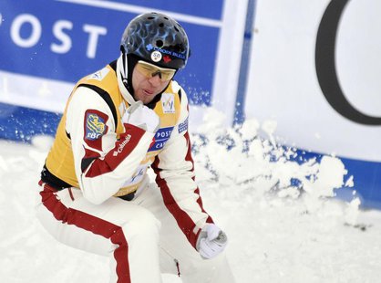 Olivier Rochon of Canada celebrates following his jump in the World Cup Freestyle Aerials finals in Calgary January 29, 2012. REUTERS/Dan Ri Olivier Rochon of Canada celebrates following his jump in the World Cup Freestyle Aerials finals in Calgary January 29, 2012. REUTERS/Dan Ri