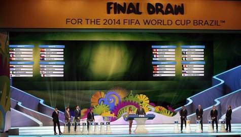 The groups for the 2014 World Cup finals are shown on the screen after the draw was made at the Costa do Sauipe resort in Sao Joao da Mata, The groups for the 2014 World Cup finals are shown on the screen after the draw was made at the Costa do Sauipe resort in Sao Joao da Mata,