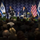 U.S. President Barack Obama (L) speaks with Israeli-American media tycoon Haim Saban in front of a live audience about negotiations with Ira U.S. President Barack Obama (L) speaks with Israeli-American media tycoon Haim Saban in front of a live audience about negotiations with Ira