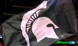 The Michigan State Spartans flag at the Big Ten Championship game in Indianapolis, Indiana. The Michigan State Spartans flag at the Big Ten Championship game in Indianapolis, Indiana.