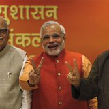 (From L - R) India's main opposition Hindu-nationalist Bharatiya Janata Party (BJP) leader Lal Krishna Advani, Gujarat's chief minister and (From L - R) India's main opposition Hindu-nationalist Bharatiya Janata Party (BJP) leader Lal Krishna Advani, Gujarat's chief minister and