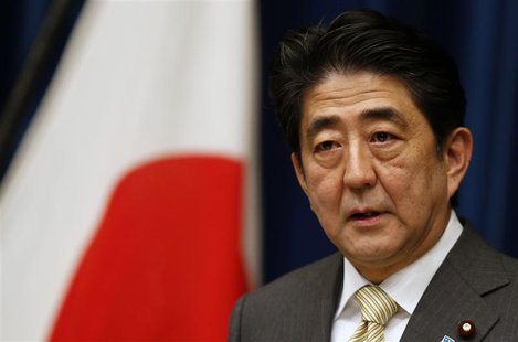 Japan's Prime Minister Shinzo Abe speaks during a news conference at his official residence in Tokyo December 9, 2013. REUTERS/Toru Hanai Japan's Prime Minister Shinzo Abe speaks during a news conference at his official residence in Tokyo December 9, 2013. REUTERS/Toru Hanai