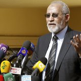 The supreme guide of Egypt's Muslim Brotherhood Mohamed Badie speaks during a news conference at the Brotherhood's main office, which was at The supreme guide of Egypt's Muslim Brotherhood Mohamed Badie speaks during a news conference at the Brotherhood's main office, which was at
