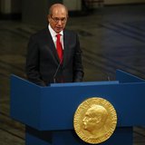 Ahmet Uzumcu, director general of the Organisation for the Prohibition of Chemical Weapons (OPCW) delivers a speech during the Nobel Peace P Ahmet Uzumcu, director general of the Organisation for the Prohibition of Chemical Weapons (OPCW) delivers a speech during the Nobel Peace P