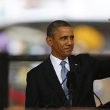 U.S. President Barack Obama greets the crowd before giving his speech at the memorial service for late South African President Nelson Mandel U.S. President Barack Obama greets the crowd before giving his speech at the memorial service for late South African President Nelson Mandel
