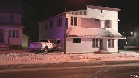 White pickup truck slams into Black Creek business on Monday Dec. 9, 2013. (Photo from FOX 11). White pickup truck slams into Black Creek business on Monday Dec. 9, 2013. (Photo from FOX 11).