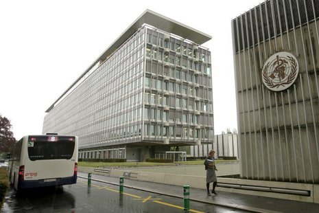The World Health Organisation (WHO) headquarters are pictured in Geneva April 27, 2009. REUTERS/Denis Balibouse The World Health Organisation (WHO) headquarters are pictured in Geneva April 27, 2009. REUTERS/Denis Balibouse