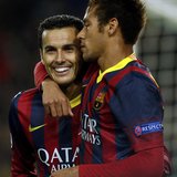 Barcelona's Pedro Rodriguez (L) is congratulated by team mate Neymar after scoring a goal against Celtic during their Champions League socce Barcelona's Pedro Rodriguez (L) is congratulated by team mate Neymar after scoring a goal against Celtic during their Champions League socce