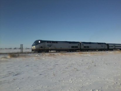 Amtrak Empire Builder sitting on tracks near Cass 20 north of Fargo Amtrak Empire Builder sitting on tracks near Cass 20 north of Fargo