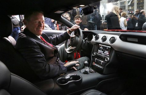 Ford Motor Co. CEO Alan Mulally sits in the driver seat of its all new 2015 Ford Mustang on ABC's Good Morning America in New York December Ford Motor Co. CEO Alan Mulally sits in the driver seat of its all new 2015 Ford Mustang on ABC's Good Morning America in New York December