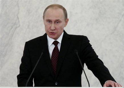 Russia's President Vladimir Putin speaks during his annual state of the nation address at the Kremlin in Moscow December 12, 2013. REUTERS/S Russia's President Vladimir Putin speaks during his annual state of the nation address at the Kremlin in Moscow December 12, 2013. REUTERS/S