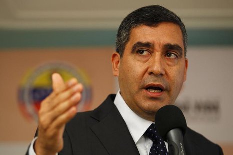 Venezuela's Interior and Justice Minister Miguel Rodriguez Torres talks during a news conference, to present what he says is evidence of a p Venezuela's Interior and Justice Minister Miguel Rodriguez Torres talks during a news conference, to present what he says is evidence of a p