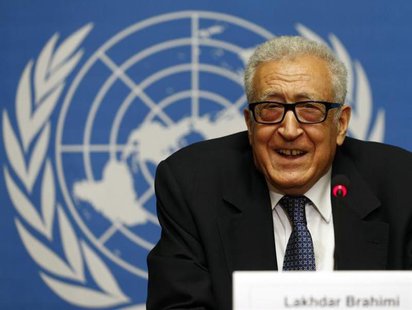 Arab League-United Nations envoy Lakhdar Brahimi addresses a news conference on the situation in Syria at the United Nations European headqu Arab League-United Nations envoy Lakhdar Brahimi addresses a news conference on the situation in Syria at the United Nations European headqu