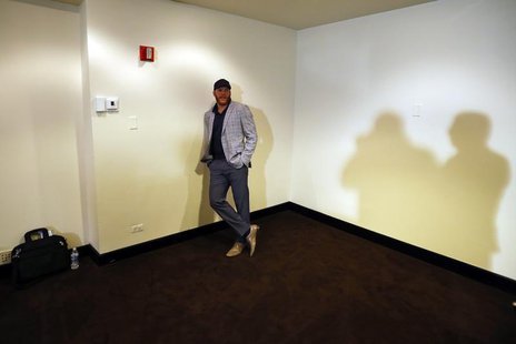 Boston Bruins Shawn Thornton waits on reporters to ask him a question in Chicago, Illinois, June 21, 2013, ahead of Game 5 of his teams NHL Boston Bruins Shawn Thornton waits on reporters to ask him a question in Chicago, Illinois, June 21, 2013, ahead of Game 5 of his teams NHL